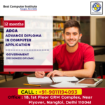 Advance Diploma in computer application course in Nangloi delhi.